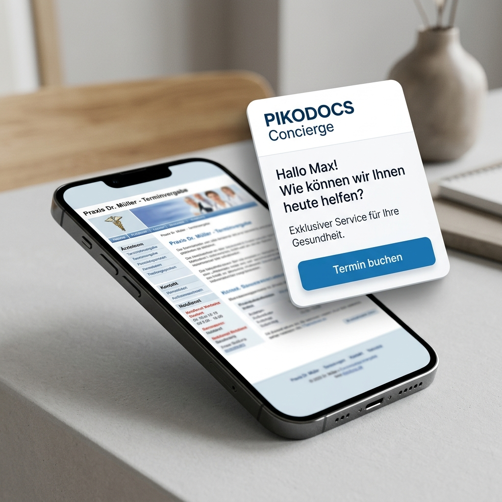 PIKODOCS Concierge Layer auf einer Praxiswebseite